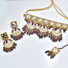 Aarma Mirror Choker Set - Purple - T?he Pashm