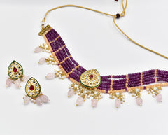 Leena Purple Peach Kundan Choker Set - The Pashm