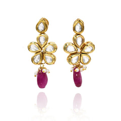 Kiran Kundan Flower Red Beaded Necklace Set - The Pashm