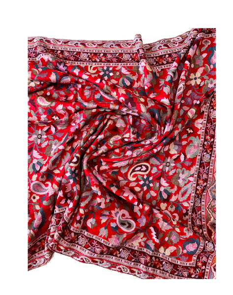 Red Floral Kani Wool Shawl - The Pashm