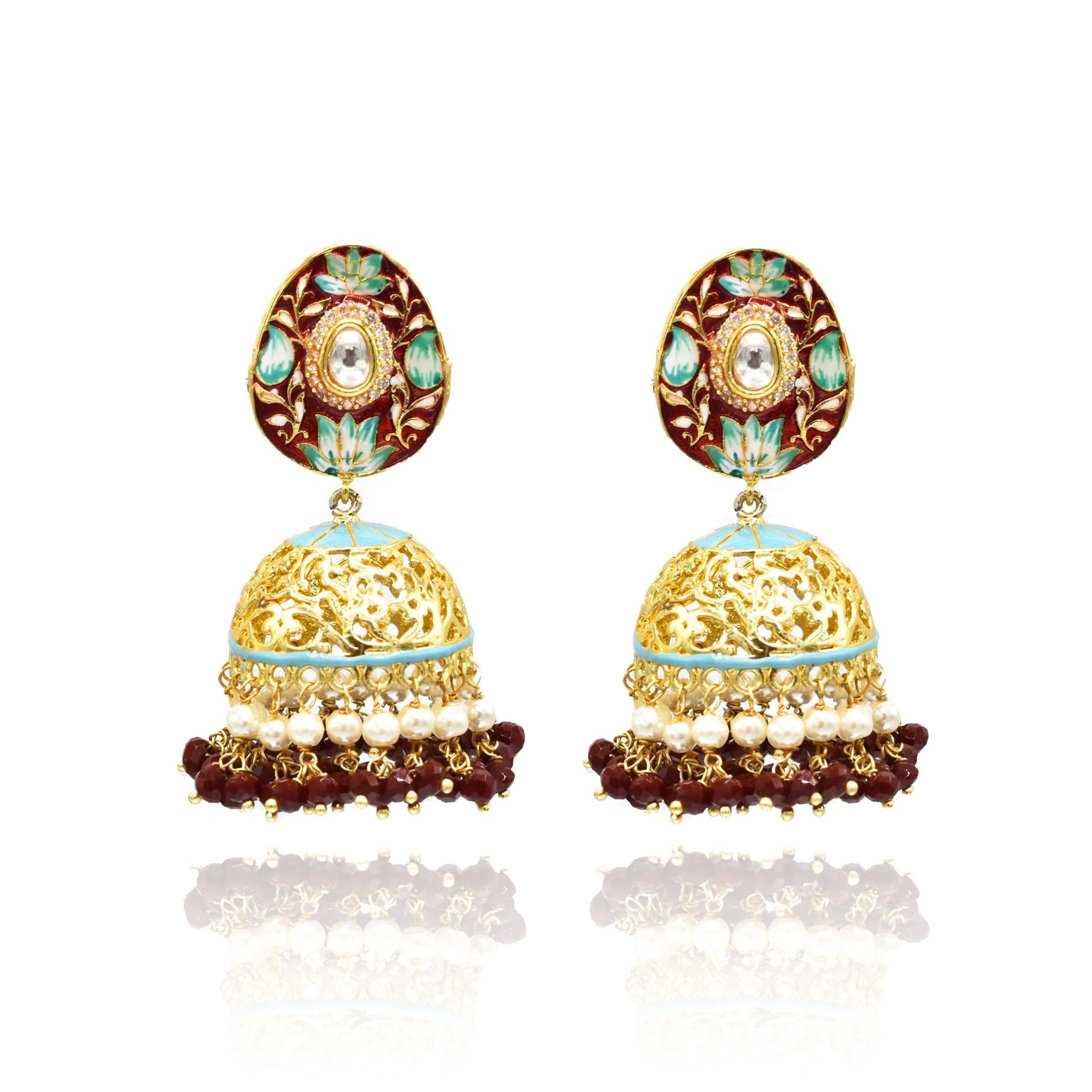 Preethi Meenakari Gold Jhumka - The Pashm