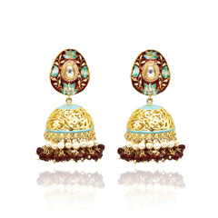 Preethi Meenakari Gold Jhumka - The Pashm