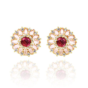 Starburst Crystal Studs - Red in Pink Hue - The Pashm