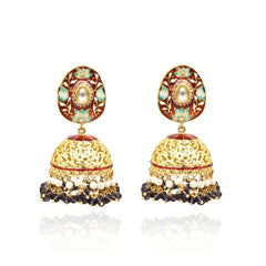 Preethi Meenakari Gold Jhumka - The Pashm