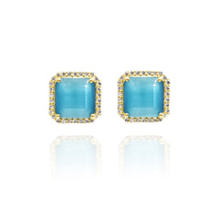 Cabochon Stone AD Sky Blue Studs - The Pashm