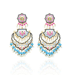 Aisyah Meenakari Beaded Earrings Tikka Set Blue - The Pashm