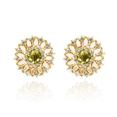 Starburst Crystal Studs Green - Gold Hue - The Pashm