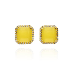 Cabochon Stone AD Yellow Studs - The Pashm