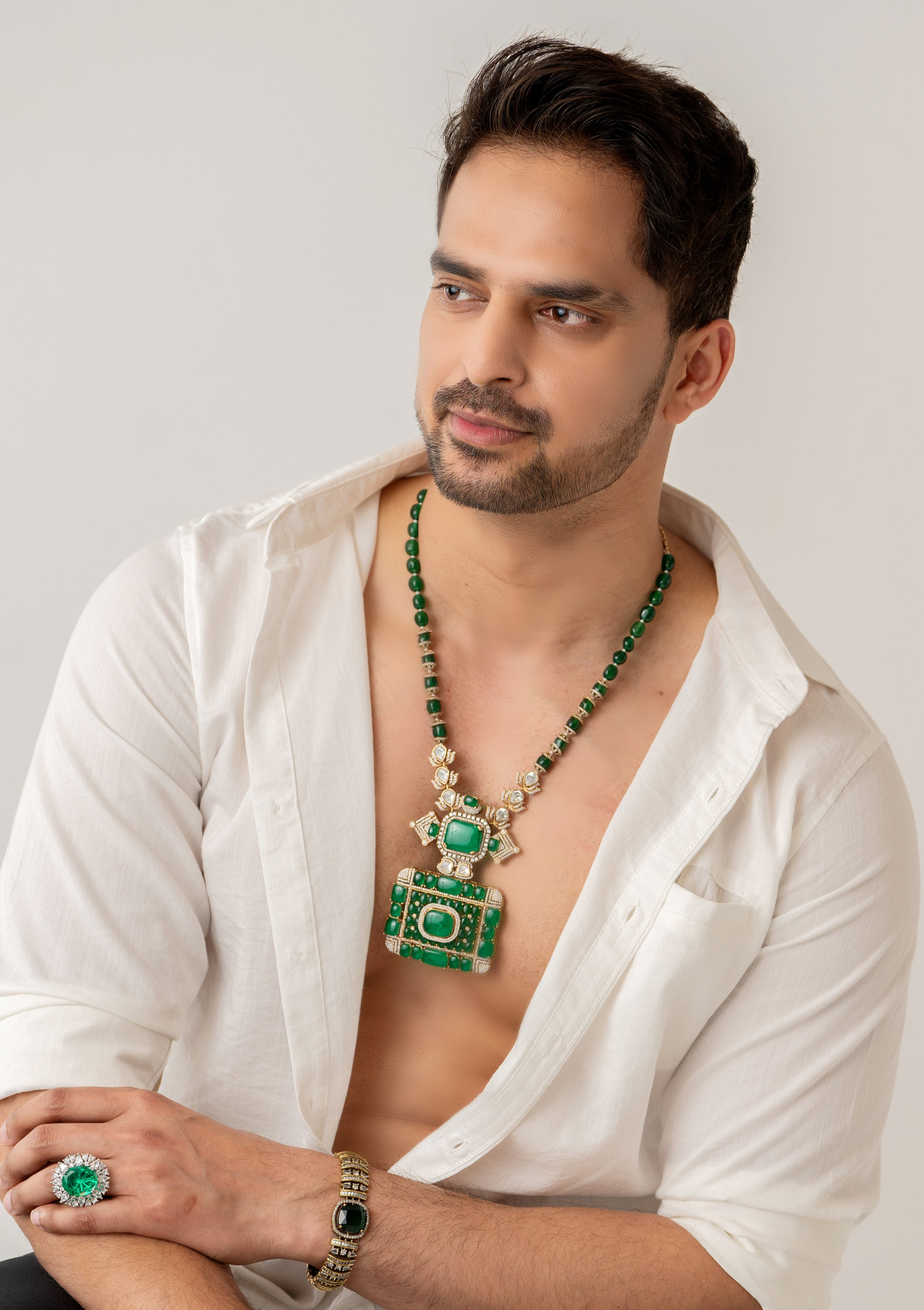 Rhea Stone Encrusted Necklace Green - The Pashm