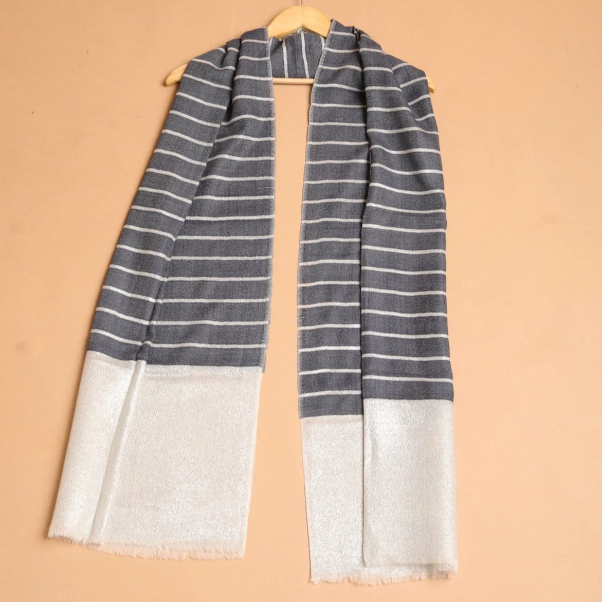 Stripes Shimmer Pashmina Shawl - Denim Blue