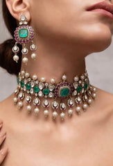 Zareen Mint & Blush Polki Bridal Choker