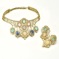 Aarisha Royal Mosaic Multicolor Cabochon Choker with earrings - The Pashm