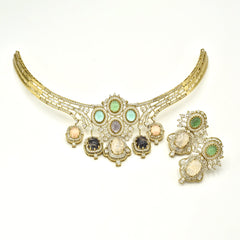 Aarisha Royal Mosaic Multicolor Cabochon Choker with earrings - The pashm