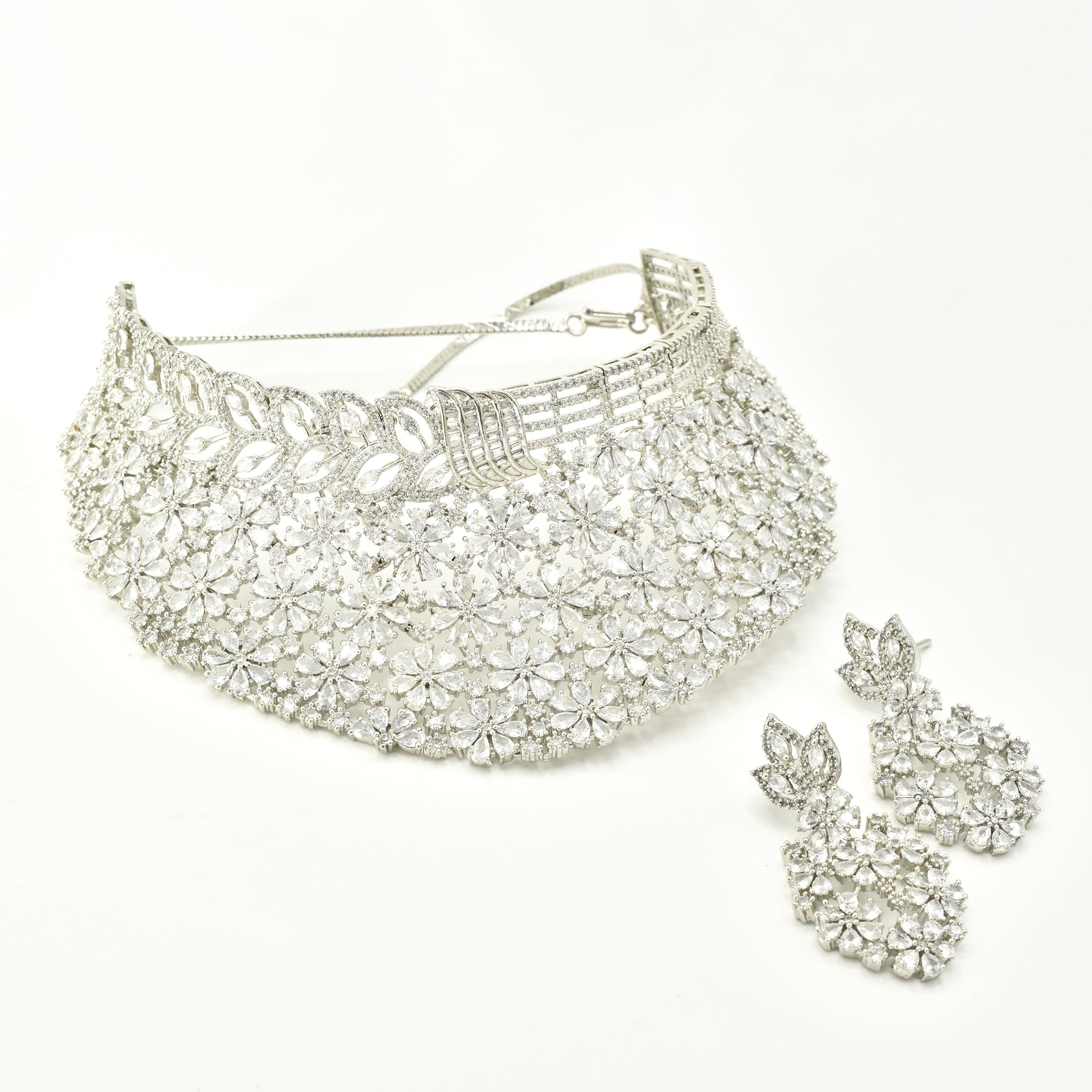 Chandani Floral American Diamond Bridal Choker Set - The Pashm