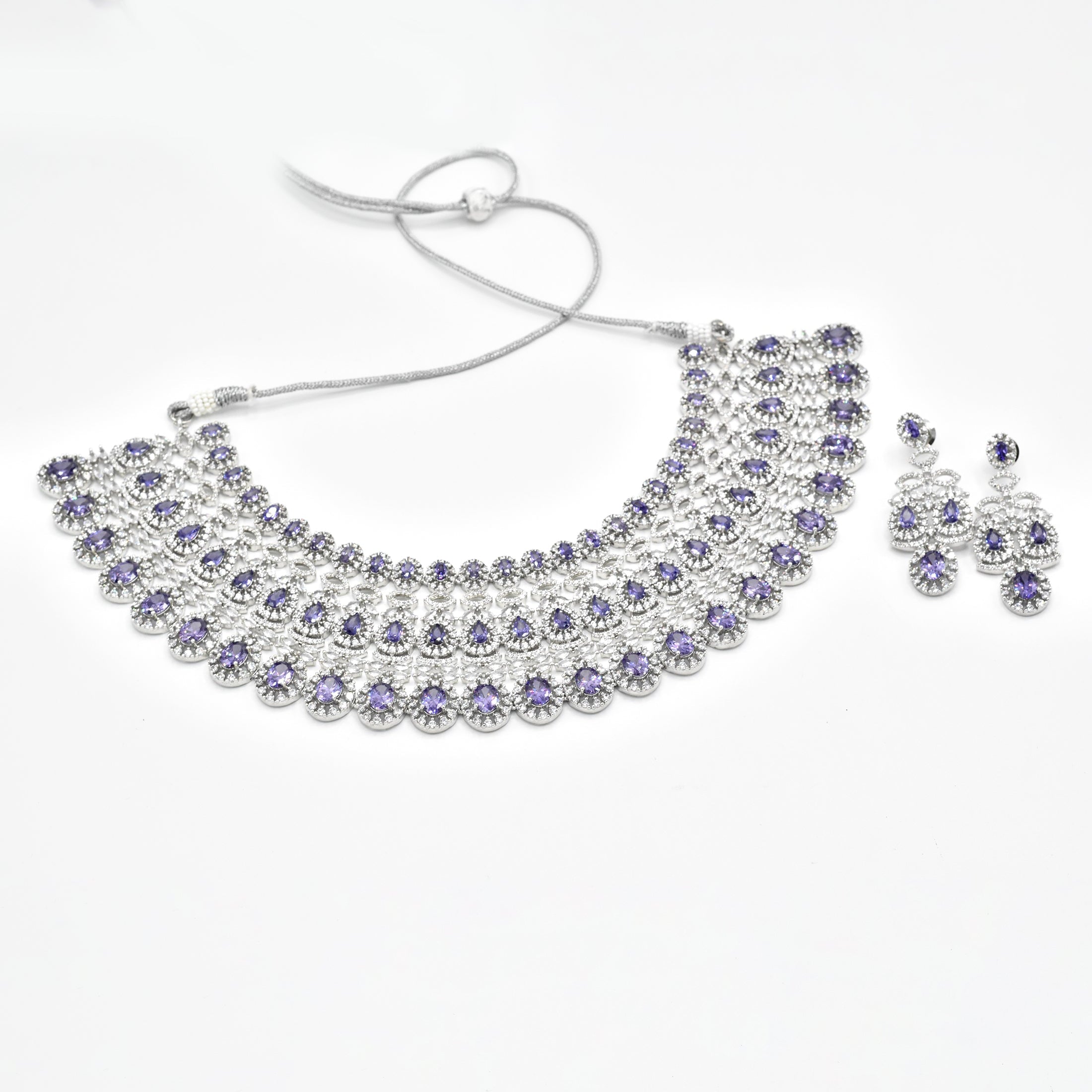 Enora Lavender Violet American Diamond Bridal Choker Set - The Pashm