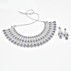 Enora Lavender Violet American Diamond Bridal Choker Set - The Pashm