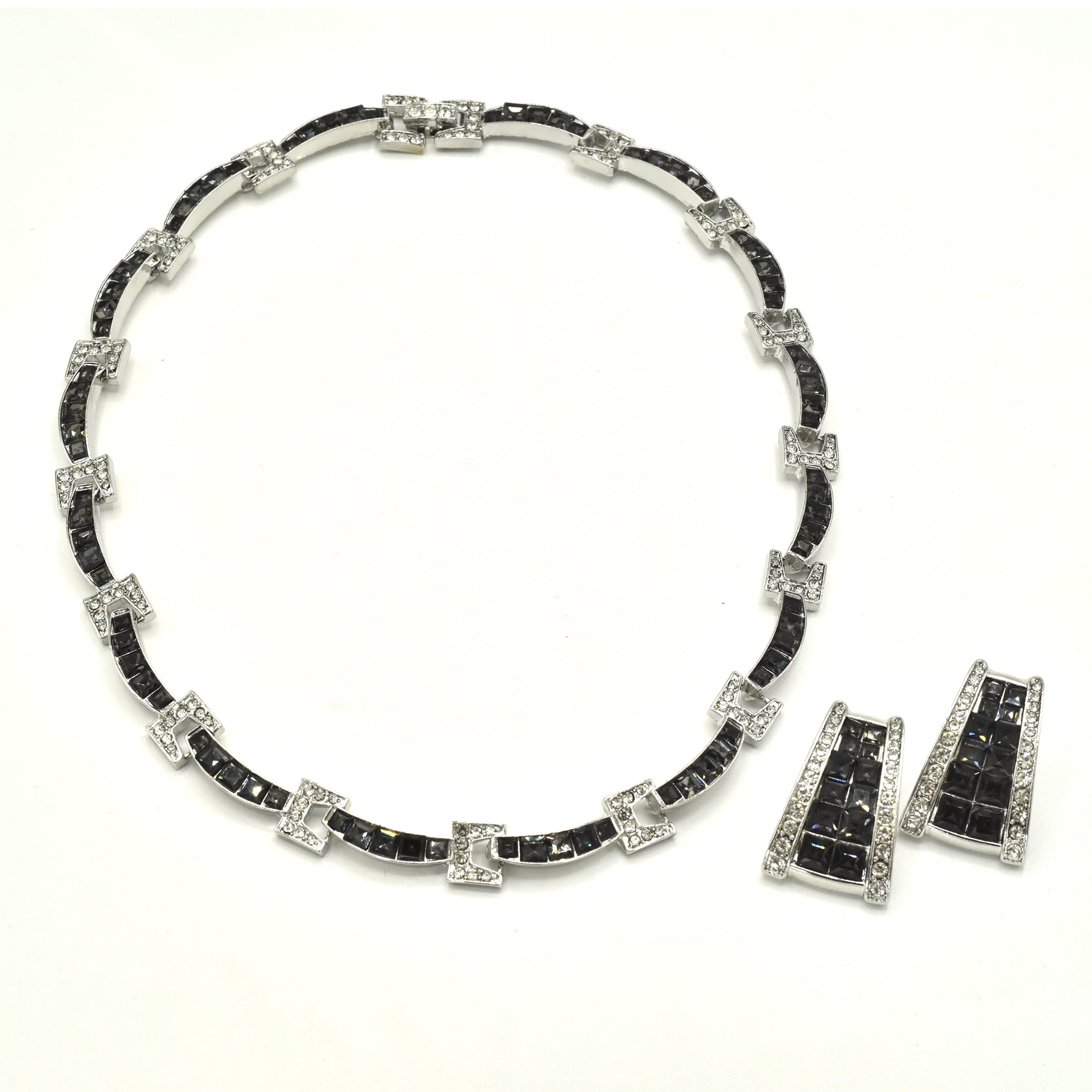Elara Black & White American Diamond Tennis Necklace Set with earrings - The Pashm