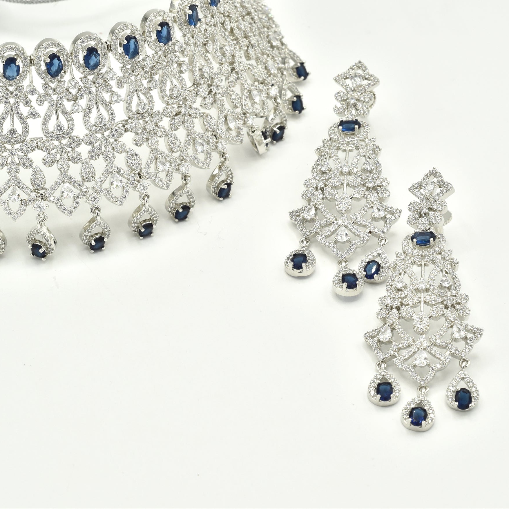 Abby Sapphire Blue American Diamond Bridal Choker Set - The Pashm
