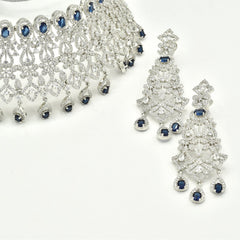 Abby Sapphire Blue American Diamond Bridal Choker Set - The Pashm