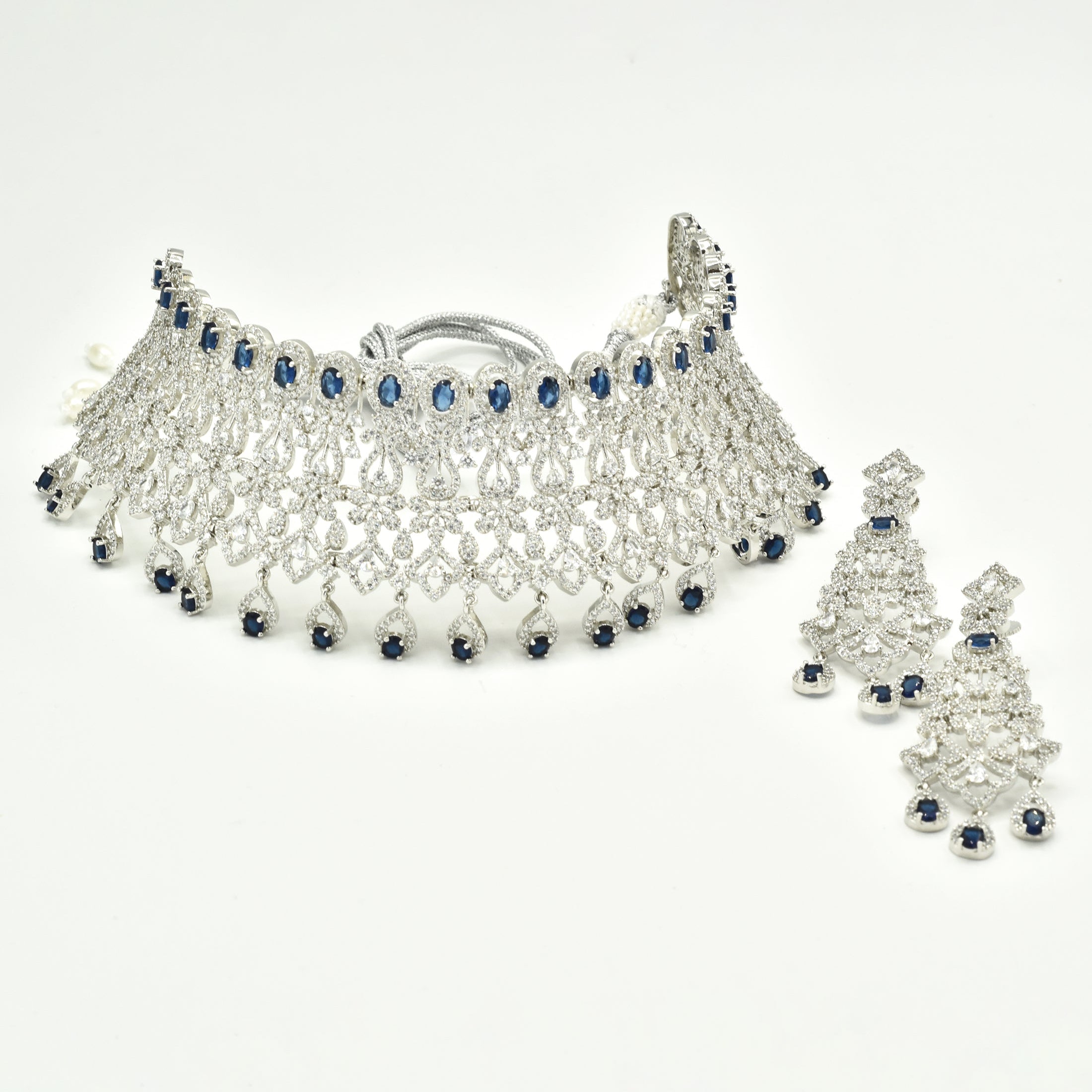 Abby Sapphire Blue American Diamond Bridal Choker Set - The Pashm