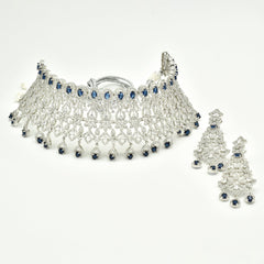 Abby Sapphire Blue American Diamond Bridal Choker Set - The Pashm