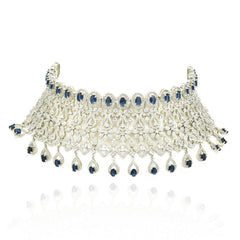 Abby Sapphire Blue American Diamond Bridal Choker Set - The Pashm