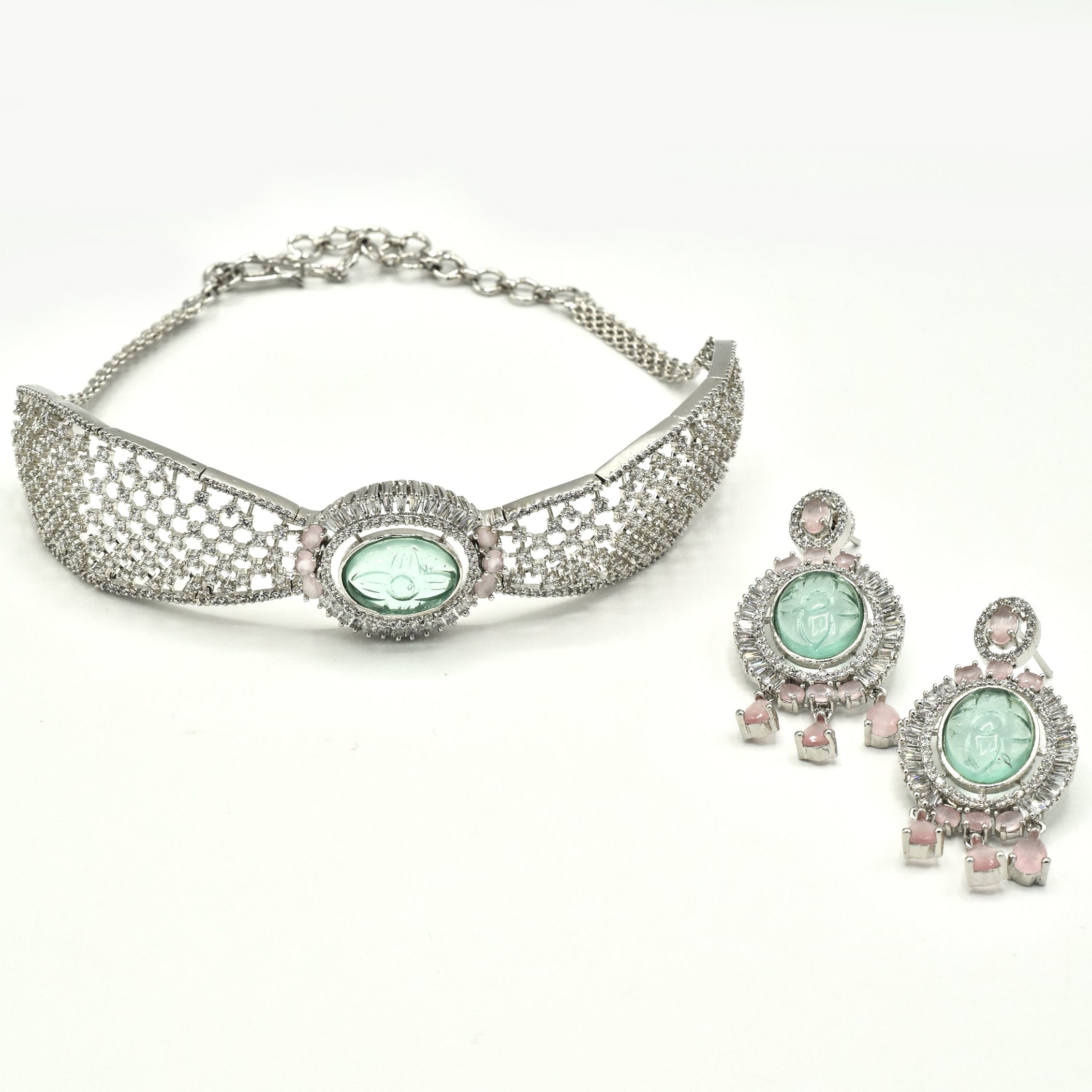 Neesha Carved Cabochon American Diamond Choker - The pashm
