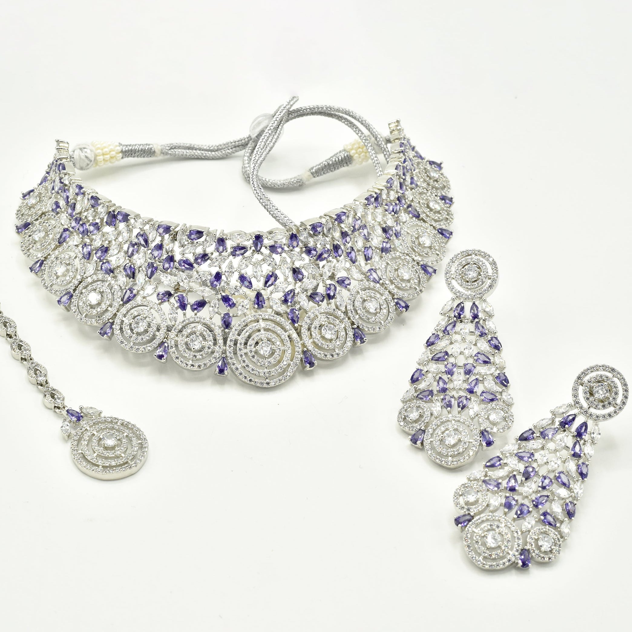 Serena Violet American Diamond Choker Set - The pashm