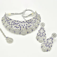 Serena Violet American Diamond Choker Set - The pashm