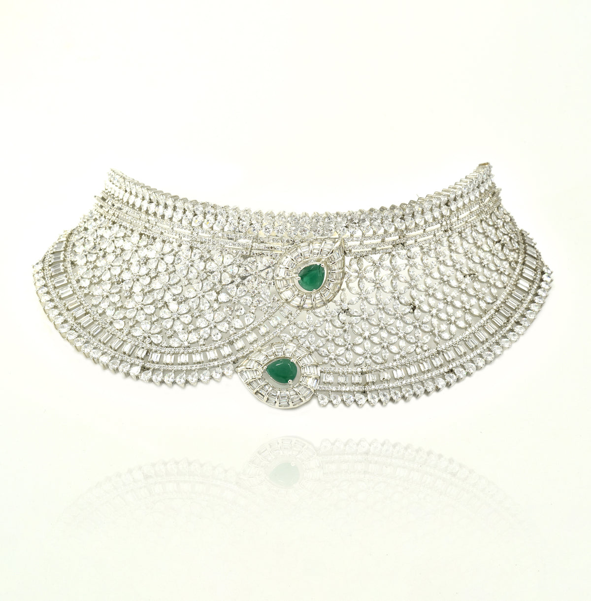 Gunjika Pear Emerald Green Stone American Diamond Bridal Choker