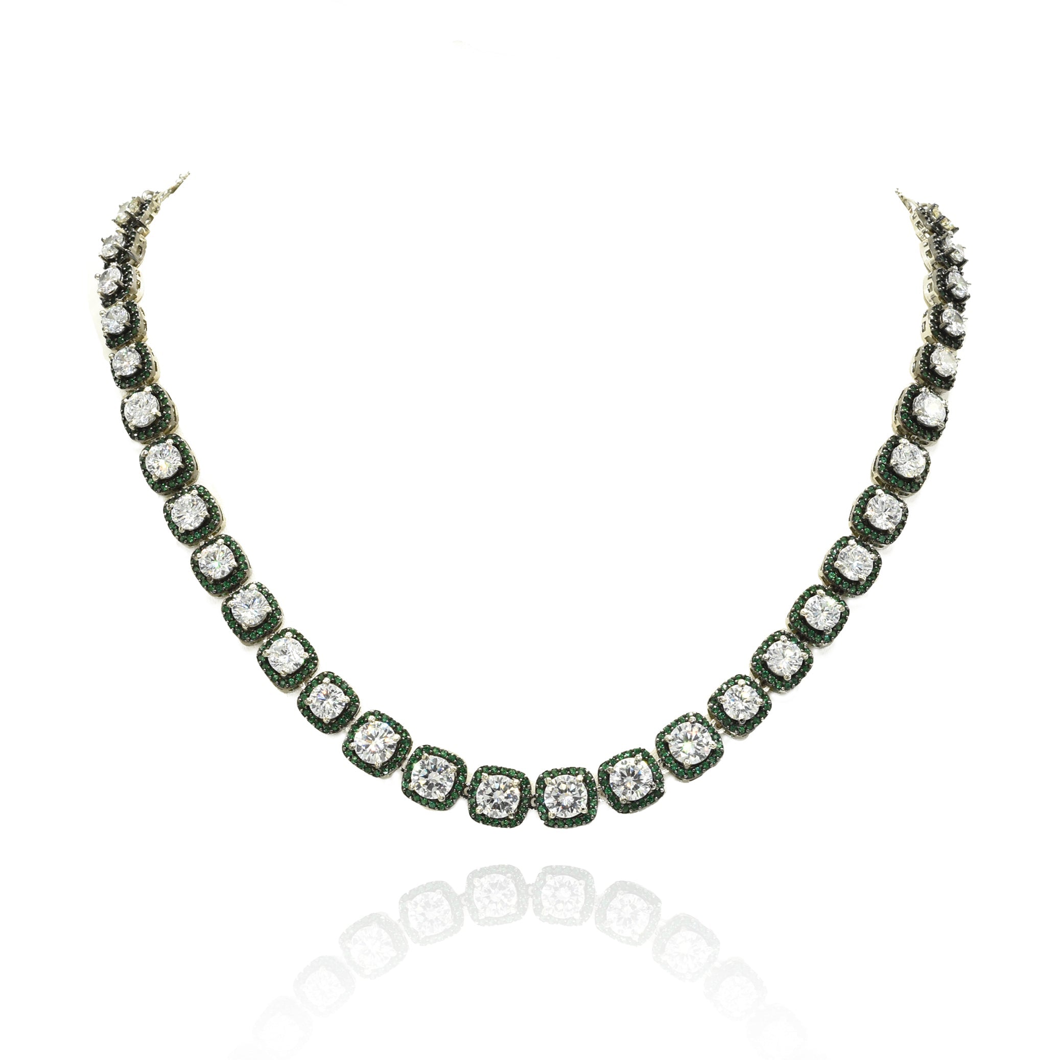 Veya American Diamond Tennis Necklace Set Green - the pashm