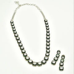 Veya American Diamond Tennis Necklace Set with earrings Green - the pashm