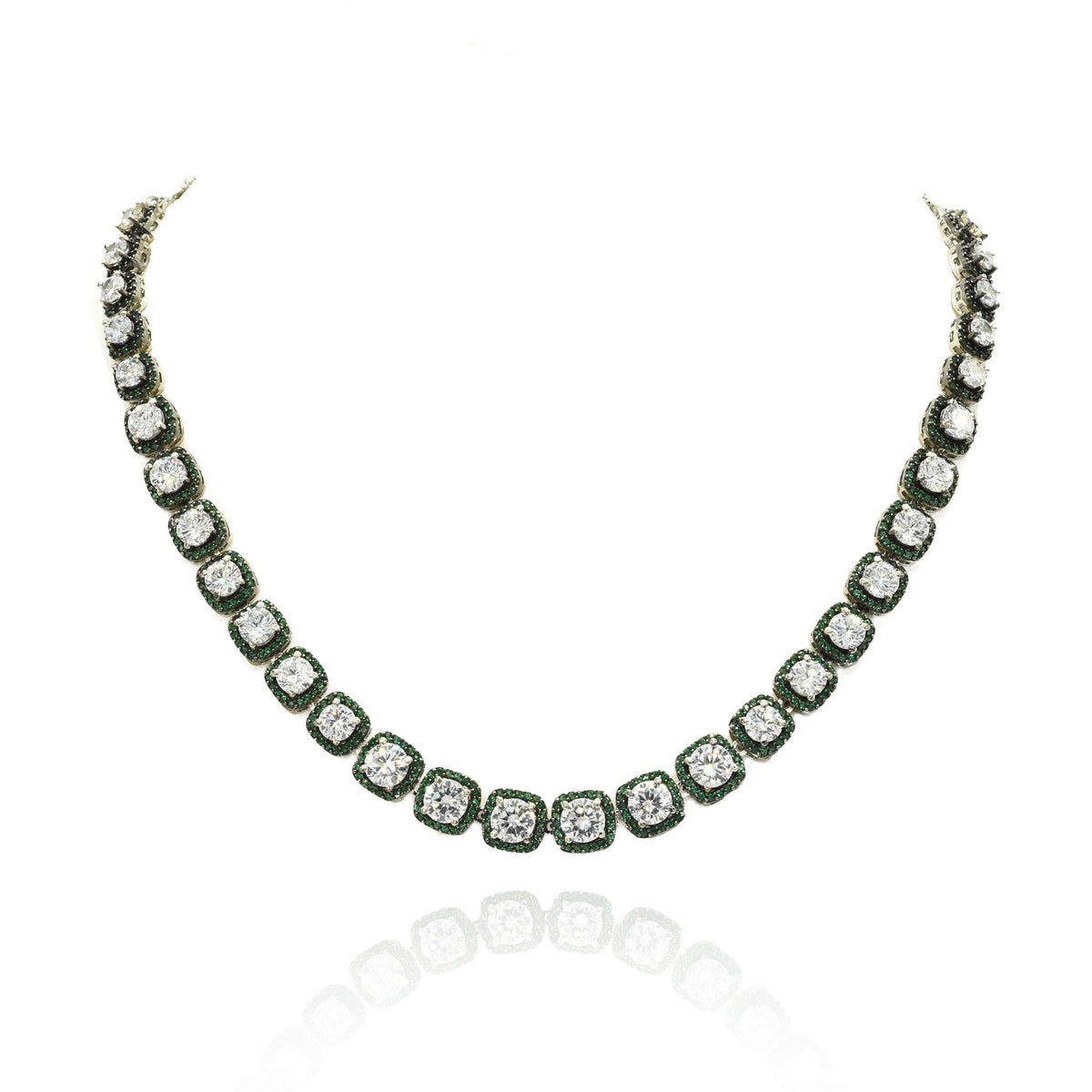 Veya American Diamond Tennis Necklace Set Green - the pashm