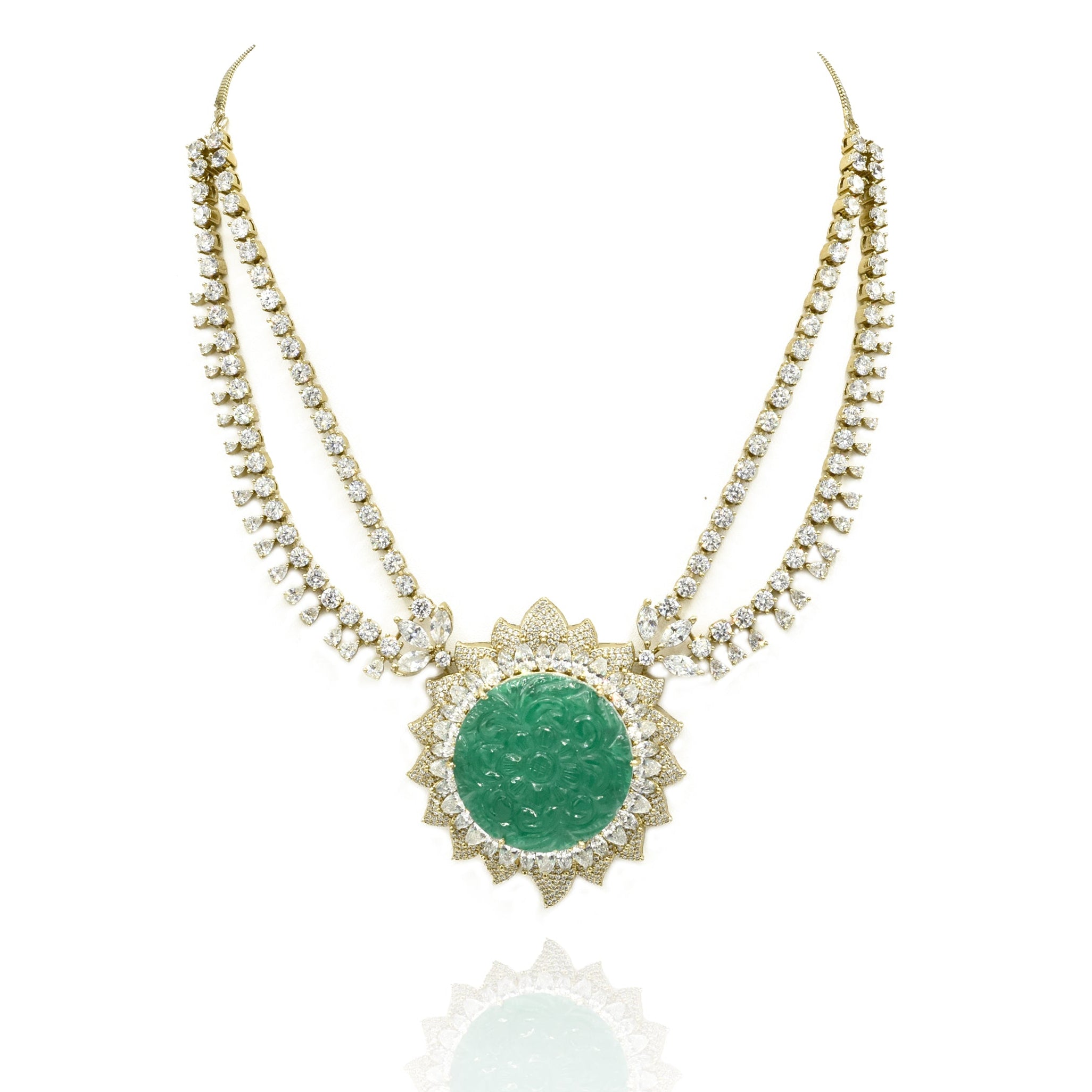 Azus Emerald Green Carved Stone Pendant Set - The Pashm