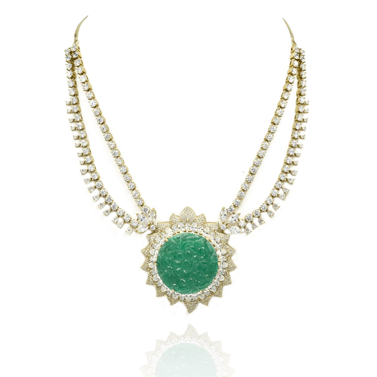 Azus Emerald Green Carved Stone Pendant Set - The Pashm