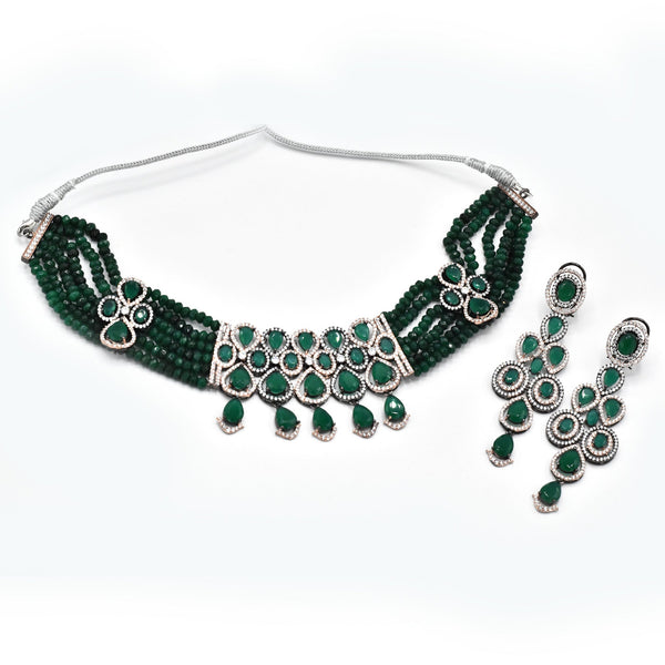 Reeta American Diamond Choker Set Green - The Pashm