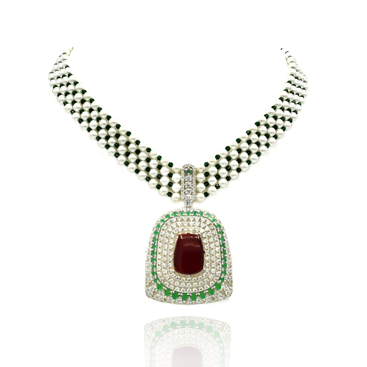 Ruhani Emerald Pearl Choker Necklace red - The Pashm