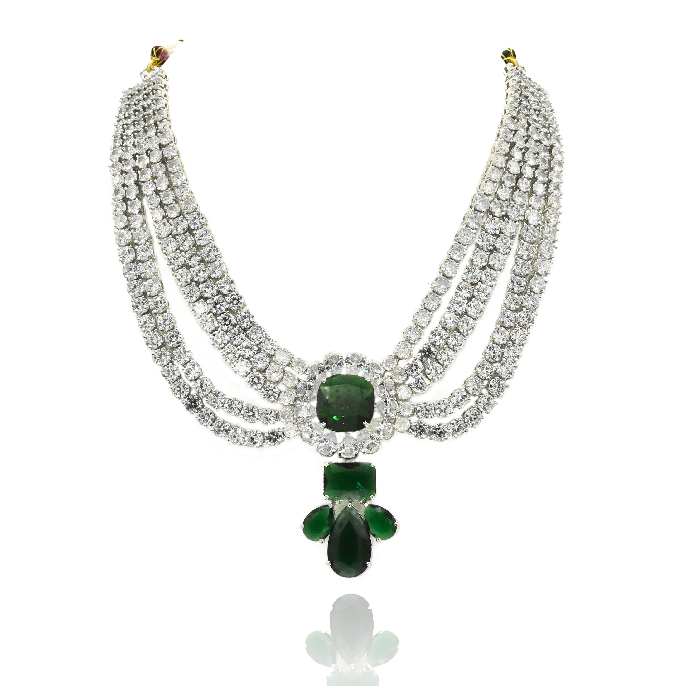 Aayat Emerald Green Pendant Diamond Bridal Necklace Set - The Pashm