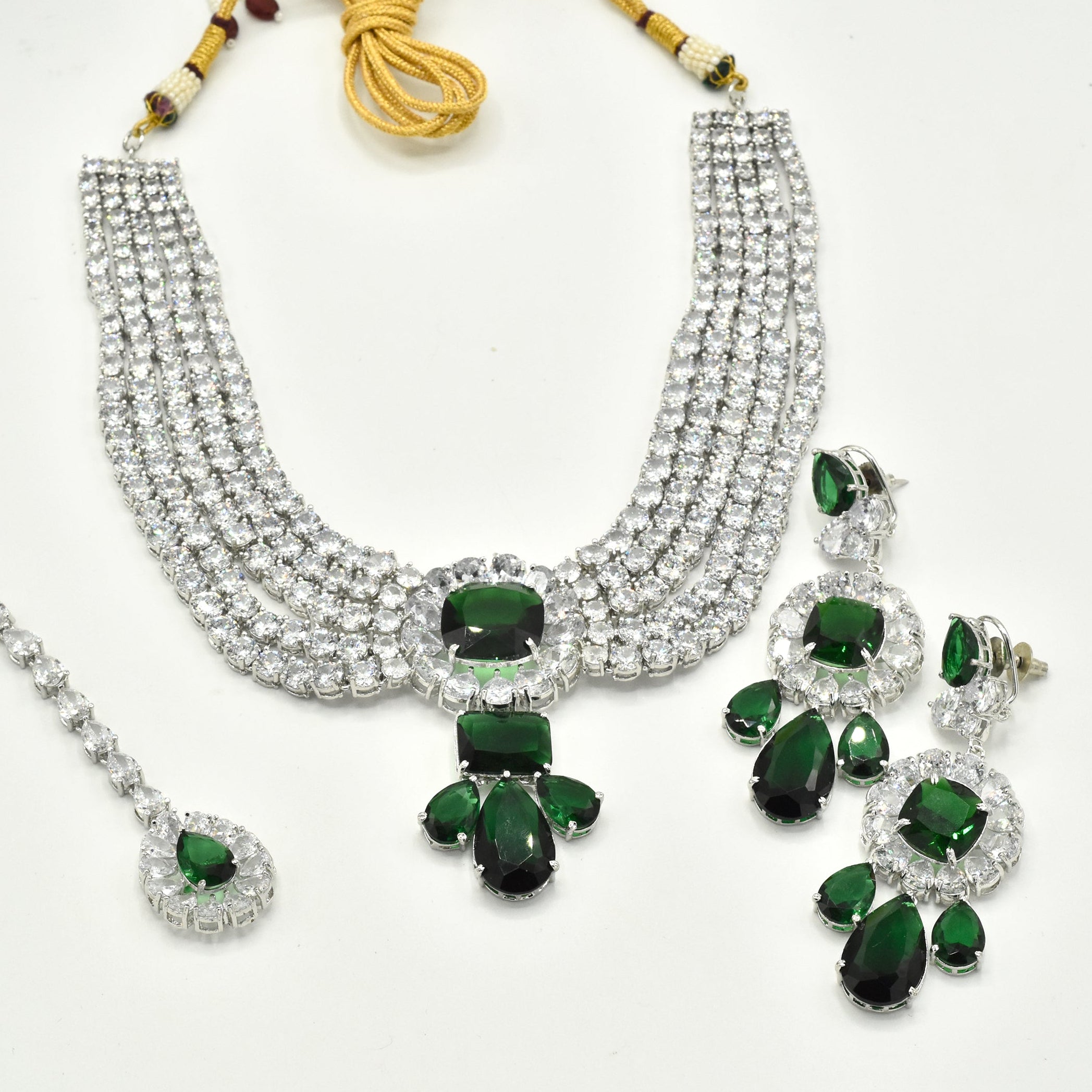 Aayat Emerald Green Pendant Diamond Bridal Necklace Set - The Pashm