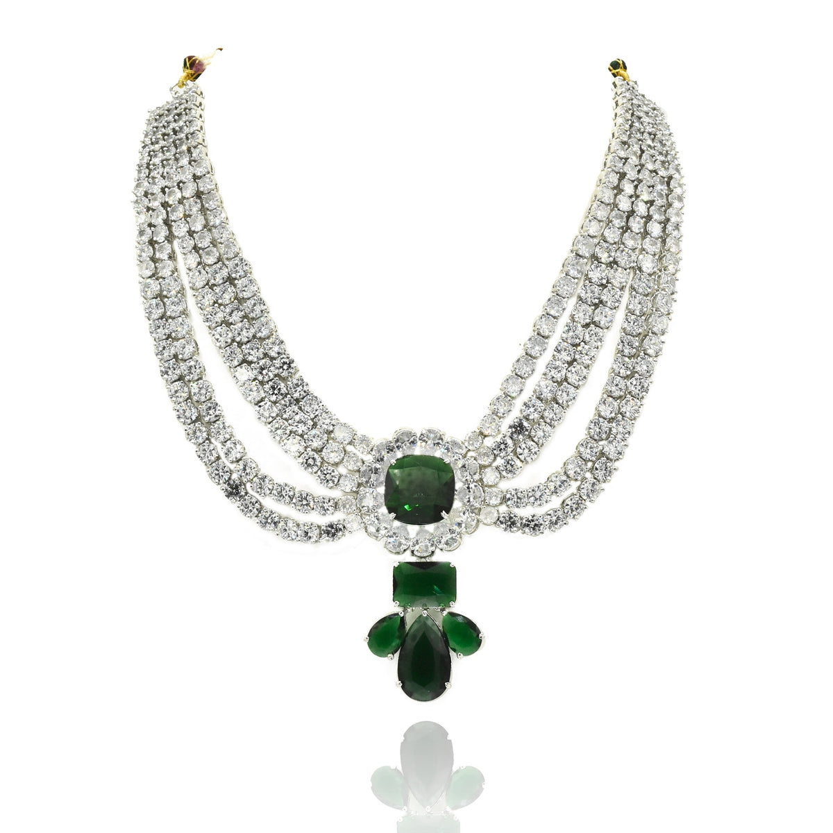 Aayat Emerald Green Pendant Diamond Bridal Necklace Set - The Pashm