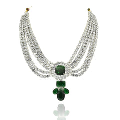 Aayat Emerald Green Pendant Diamond Bridal Necklace Set - The Pashm