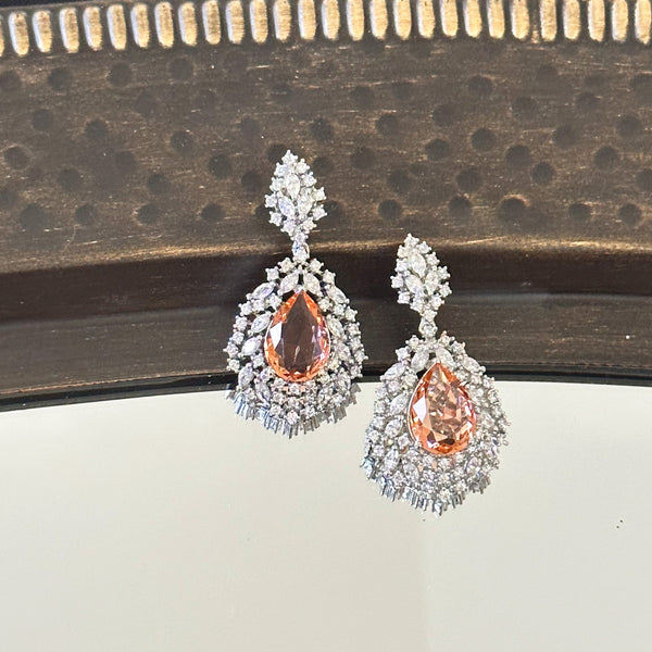 Amelia Peach American Diamond Earrings - The Pashm