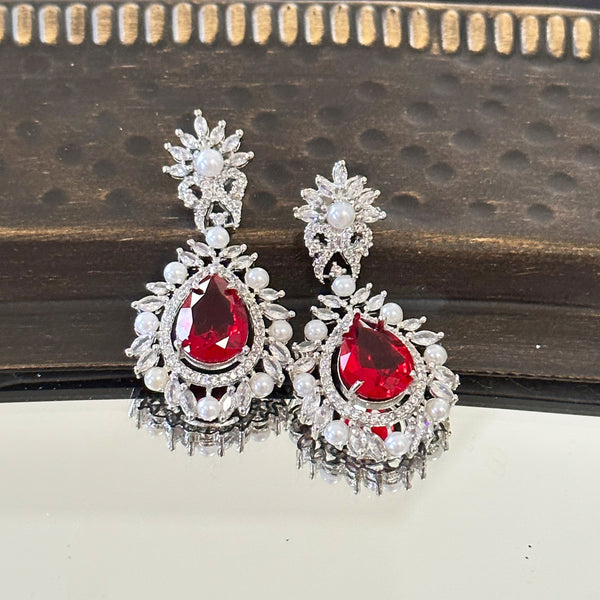 Nora Red Pearl American Diamond Earrings - The pashm