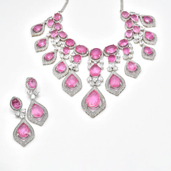 Zeeva Pink Diamond Necklace Set - The Pashm