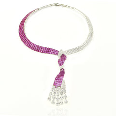 Yuti Ruby Pink & White American Diamond Statement Necklace Set - The Pashm