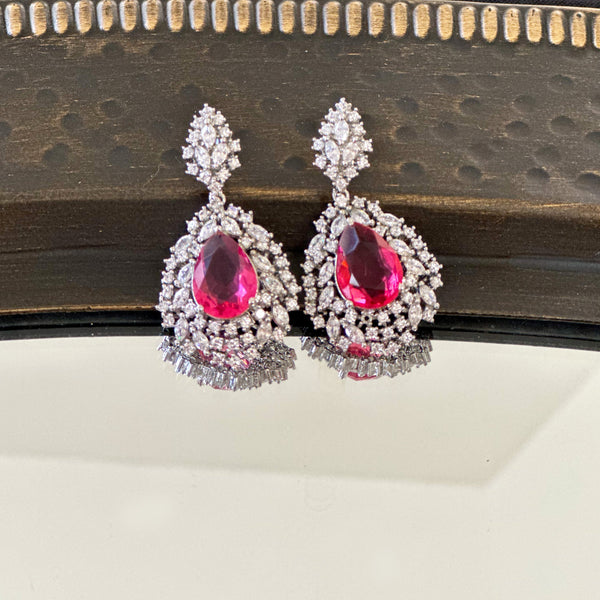Amelia Pink American Diamond Earrings - The Pashm