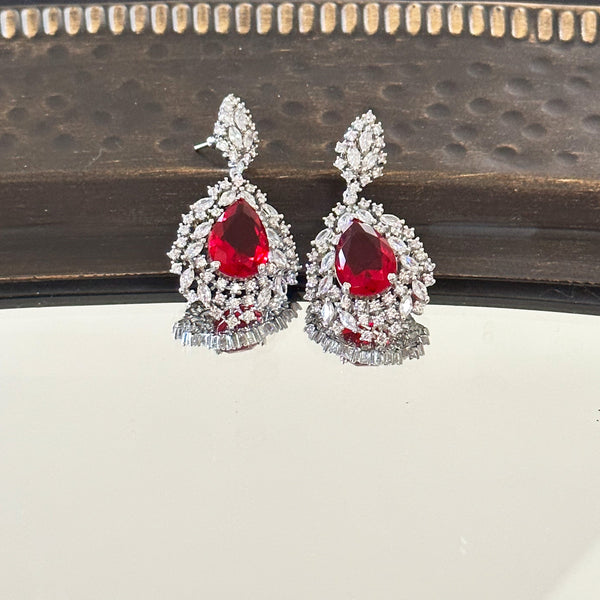 Amelia Red American Diamond Earrings - The Pashm