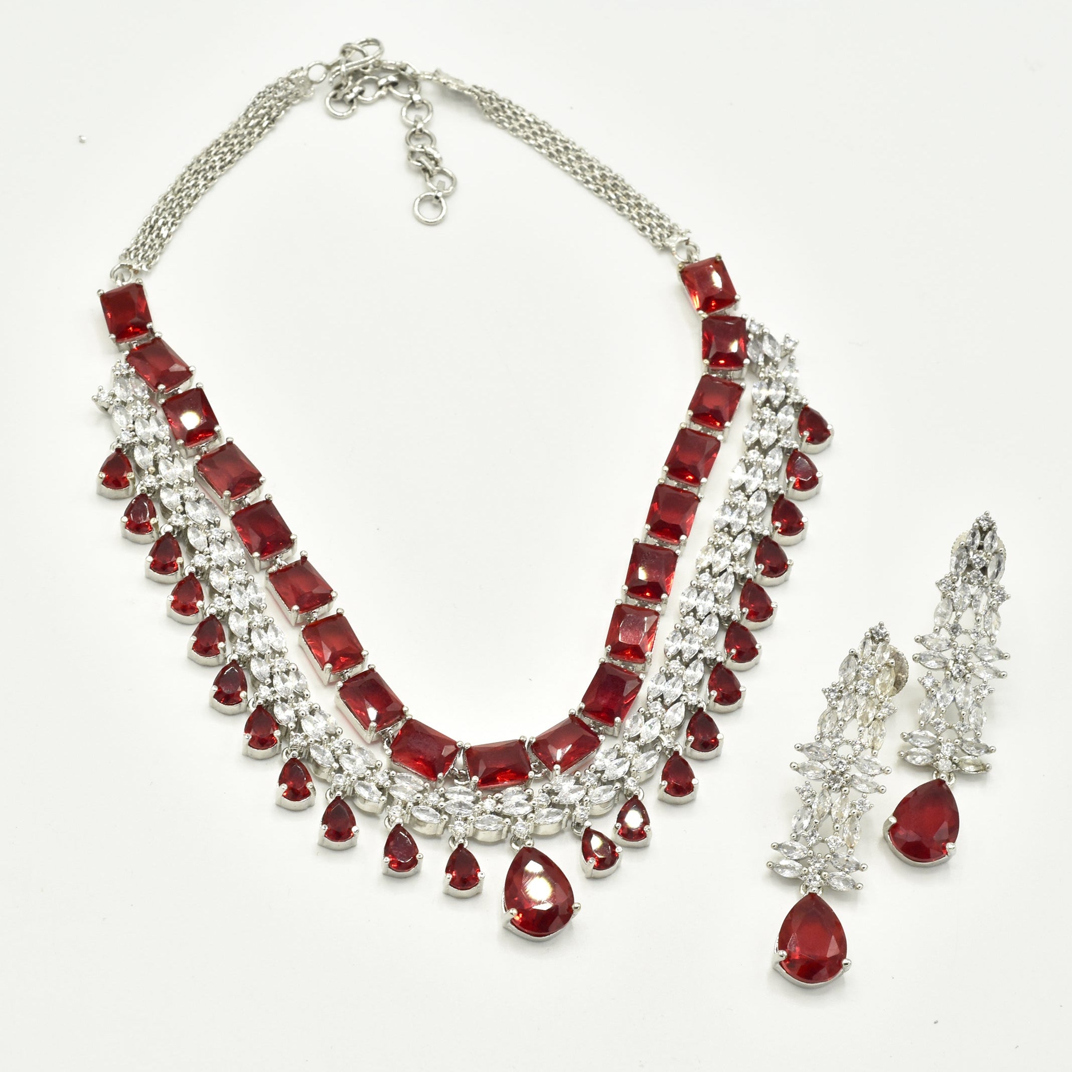 Ami Ruby Red & American Diamond Layered Necklace Set - The pashm