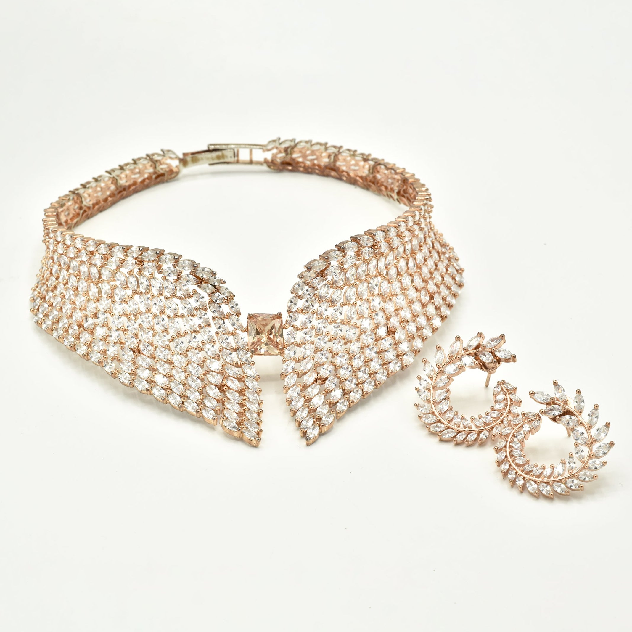 Ziyana Rose Gold American Diamond Collar Choker - The Pashm