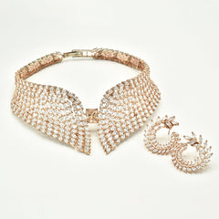 Ziyana Rose Gold American Diamond Collar Choker - The Pashm
